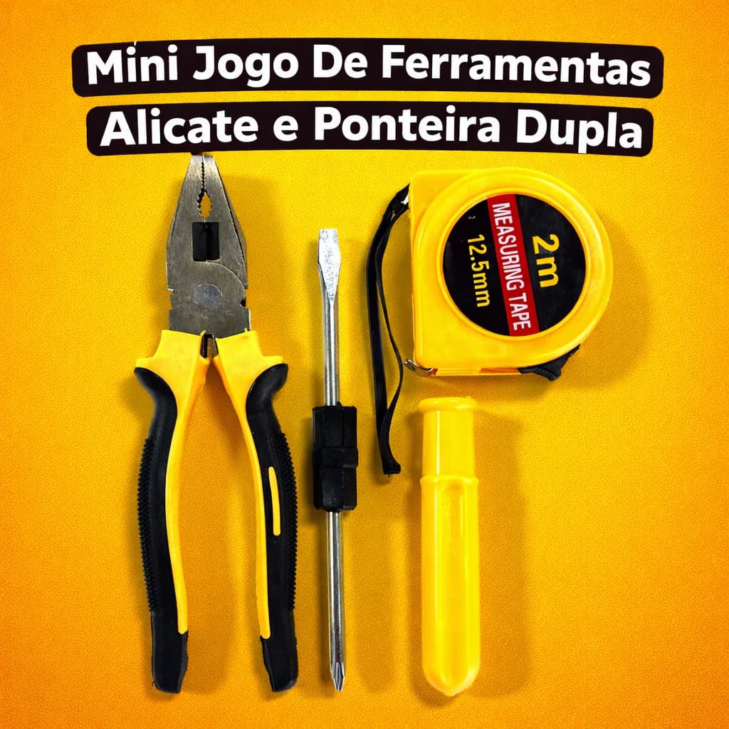 Mini Jogo De Ferramentas Alicate e Ponteira Dupla Reparos 04 Peças Trena Alicate universal