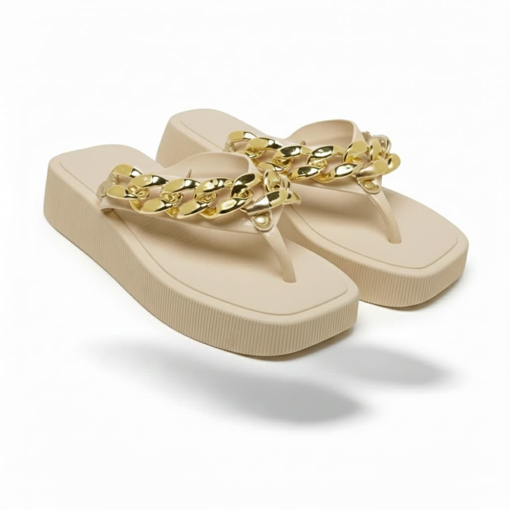 Chinelo Com Corrente Dourada Feminino Plataforma Leve e Macio Envio Imediato