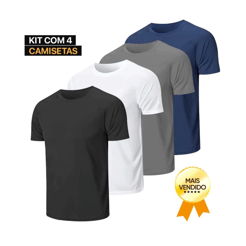 Kit 4 Camisetas Premium 100% Poliéster – Básicas Casuais | Não Amassa, Não Pega Bolinha |  Rápido Envio slim e plus size