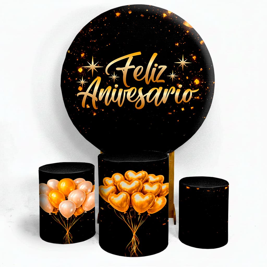 Painel de Festa Aniversário Temas  Kit Capa Painel Redondo + Trio Cilindros