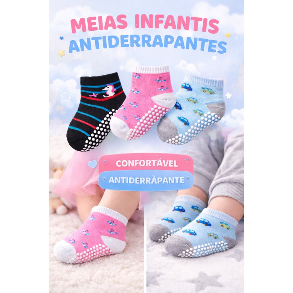 Meia Infantil Bebê Antiderrapante Alta Qualidade Menino e Menina