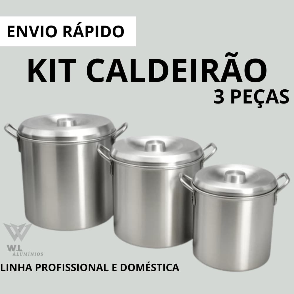 Caldeirões de Alumínio Reforçado Nº 18/20/22 – Tipo Hotel – Latão com Tampa para Armazenar Carne na Banha