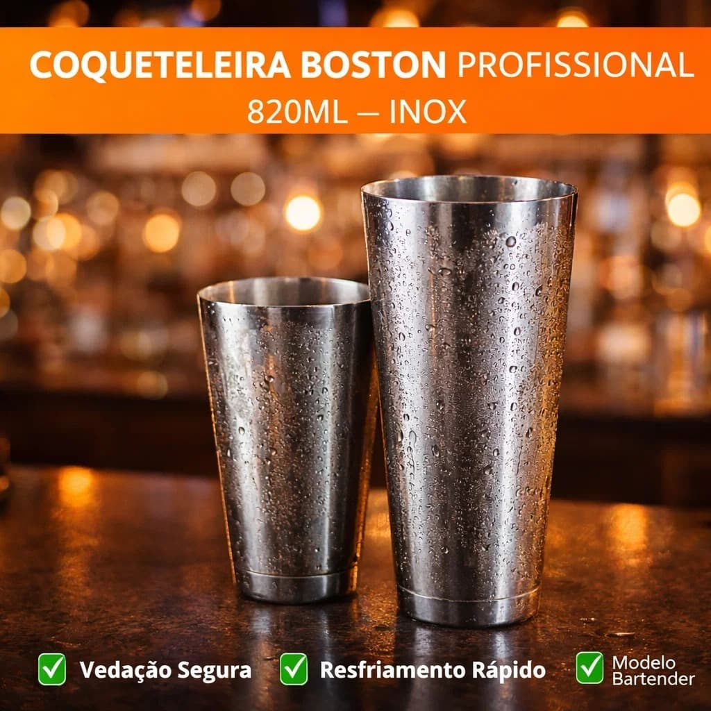 Coqueteleira Shaker Boston Inox 820ml Profissional Bartender Coquetéis Tin On Tin Bar e Drinks