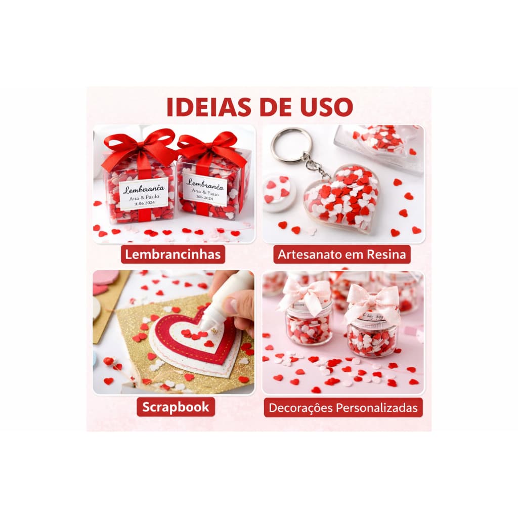 Mini Corações Decorativos Vermelho e Branco | Confete para Festa, Lembrancinhas, Scrapbook e Artesanato