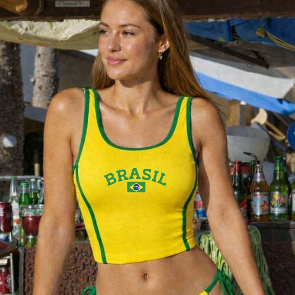 Regata Cropped Brasil com detalhe lateral