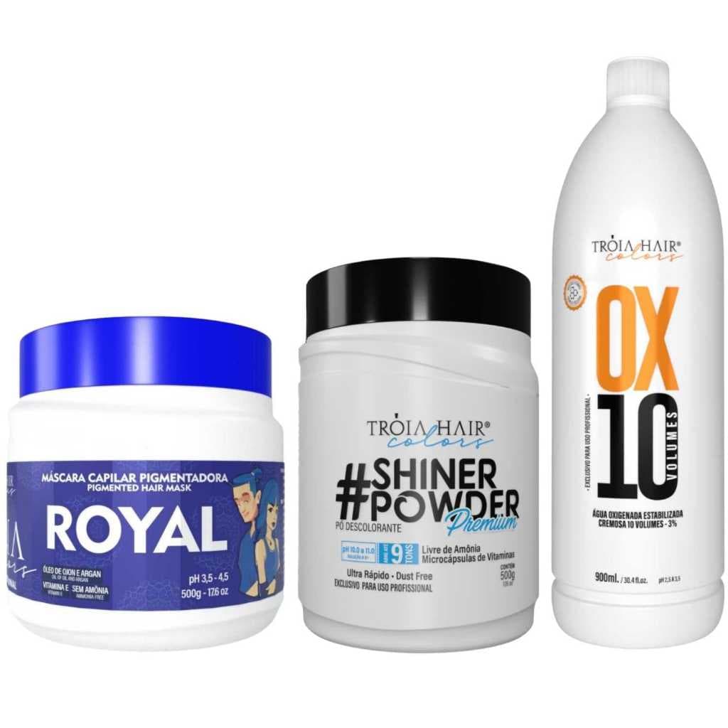 Pó Descolorante Premium 500g + OX 10 900ml + Troia Colors Royal 500g - Troia Hair