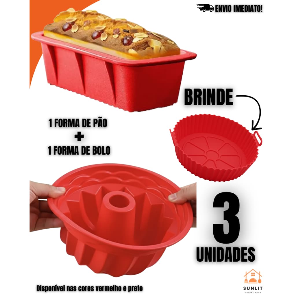 Forma de Silicone para Pão e Bolo Ganhe de Brinde uma Forma para Air Fryer Assadeira Qualidade Sc