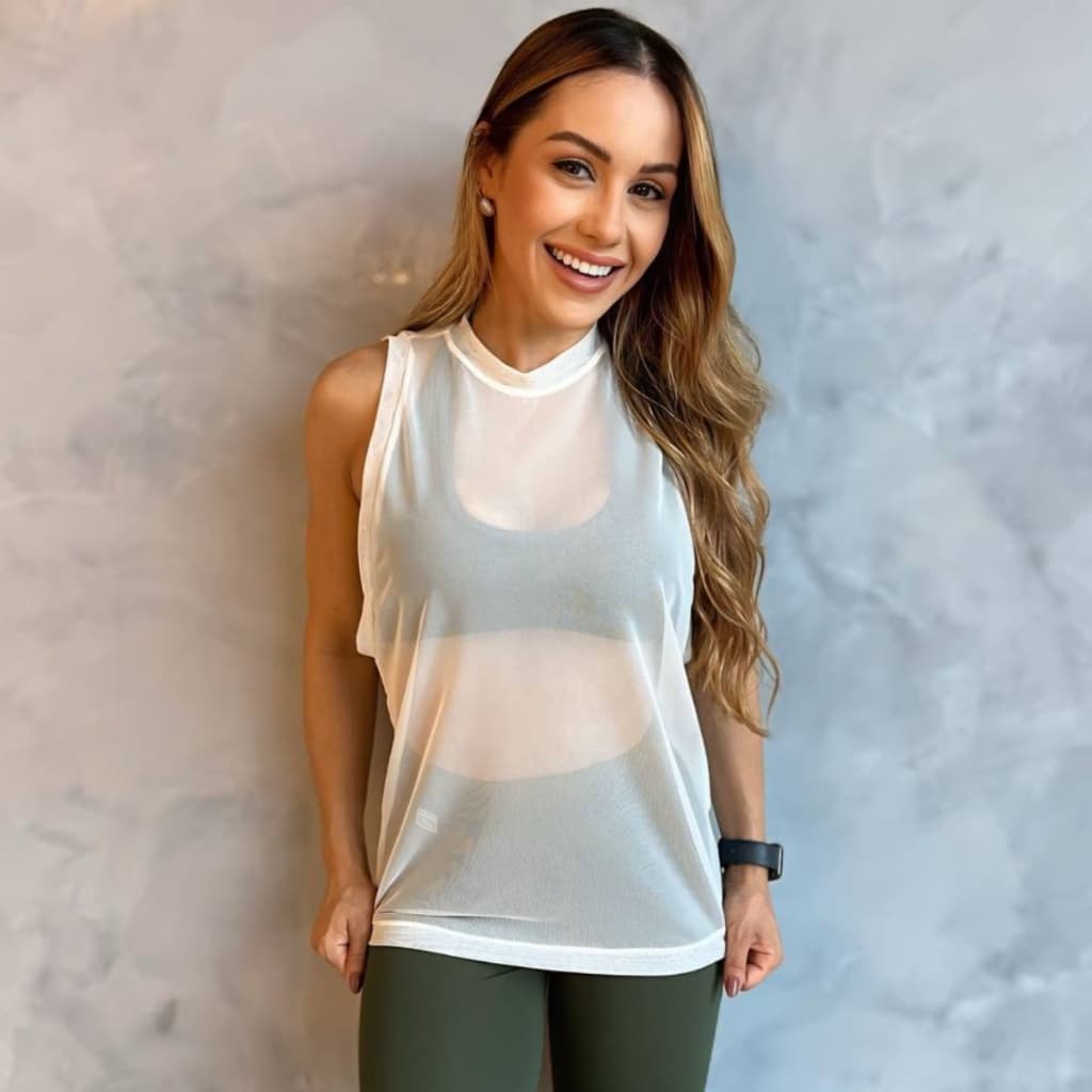 Regata Feminina de Tule Transparente Blusa de  Treino Academia Moda Fitness Camisão