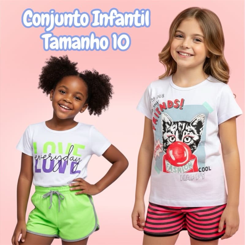 Kit com Duas Peças Conjunto Infantil Juvenil Menina Colorido Tamanho 10