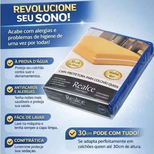 Capa Protetora para Colchão Queen Realce Premium - Impermeável, Antiácaros e 30cm