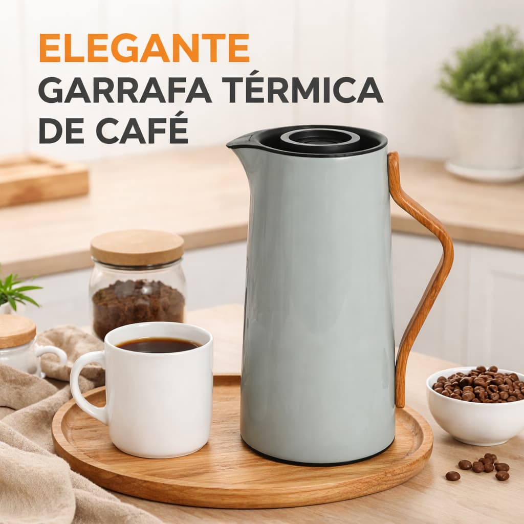 Garrafa Térmica 1 Litro Ampola de Vidro Café Chá Cabo Bambu