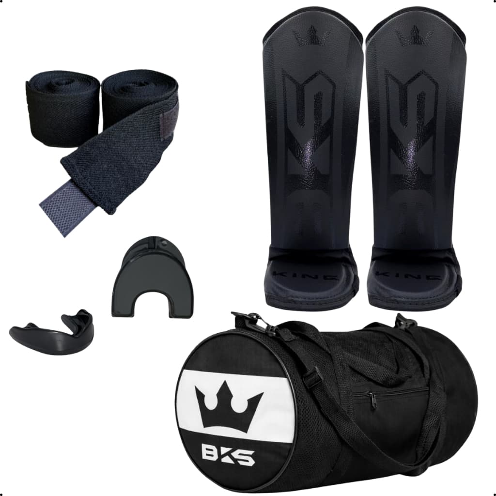 Kit BKS Kickboxing Muay Thai MMA Sparring Treino Bolsa + Caneleira + Protetor Bucal Moldável + Bandagem 3m ou 5m