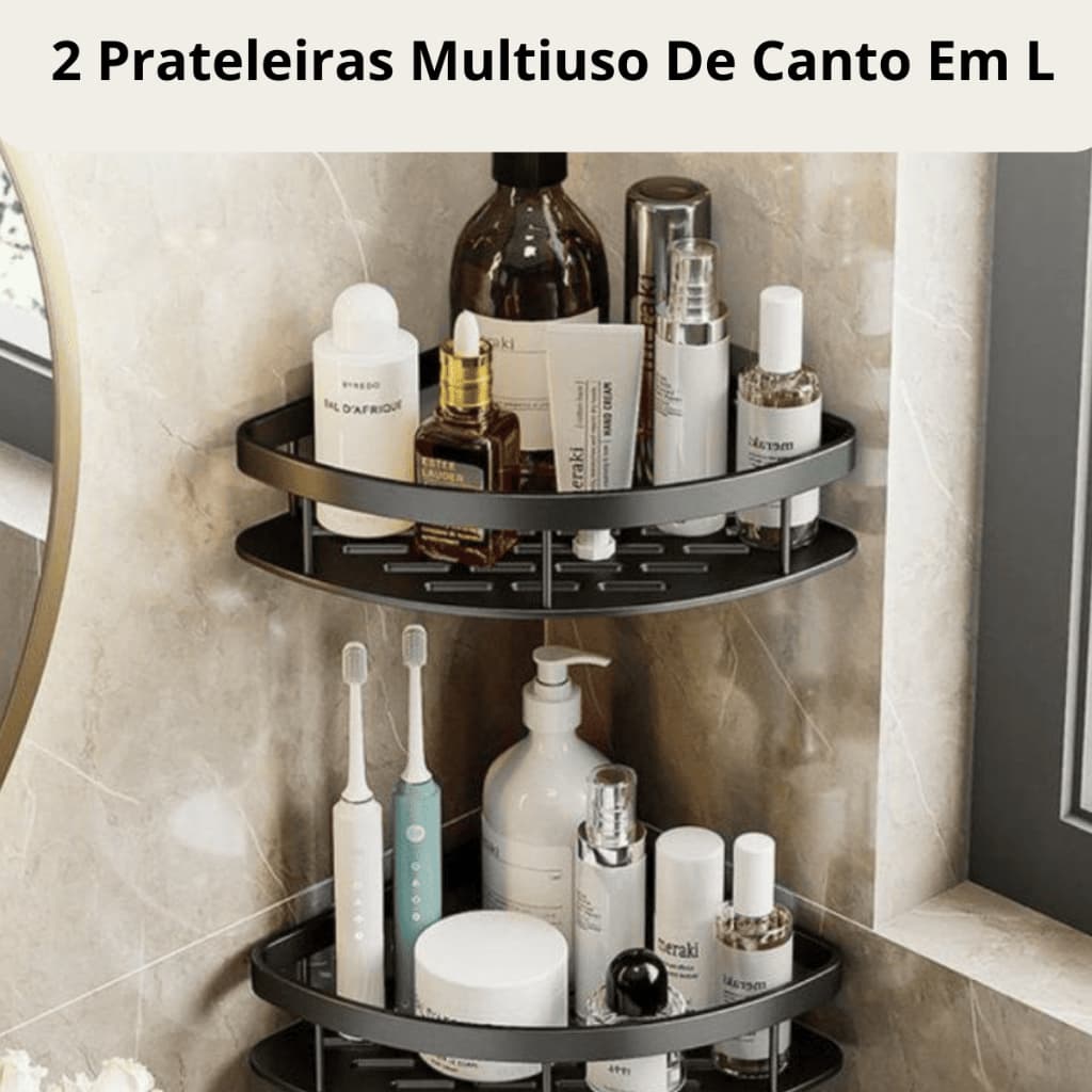 Kit 2 Prateleiras De Canto Em L Multiuso Alumínio Preto