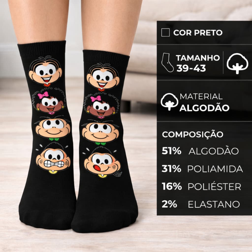 Meia Personagem Adulto Cano Alto 39 ao 43 Personagens Unissex Algodão Confortável