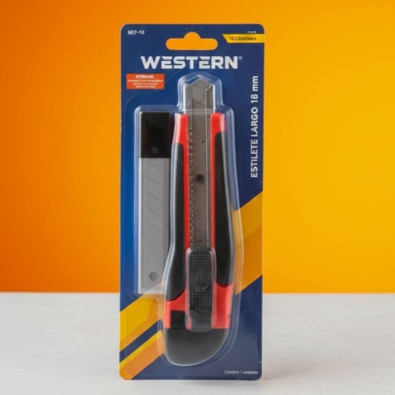 Estilete Profissional Largo 18mm Emborrachado + Tubo com 10 Lâminas de Reposição