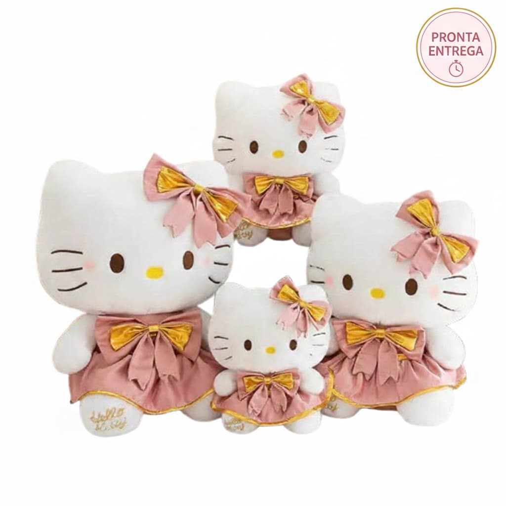 Boneca Hello Kitty de Pelúcia Vestido Rosa e Dourado luxo – 40cm/50cm