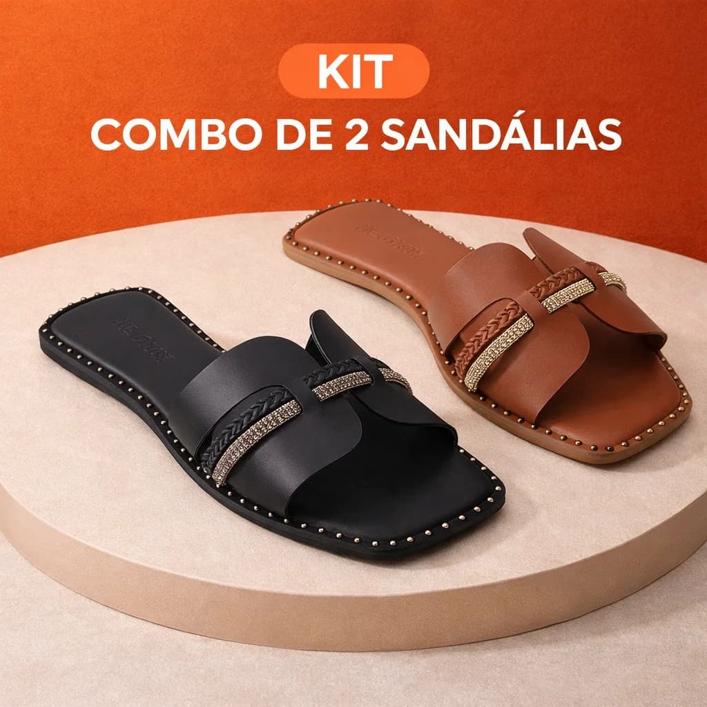 Kit 2 Sandálias Rasteira Feminina Slide Casual Confortável Tiras Trançadas Moderna Leve Dia a Dia