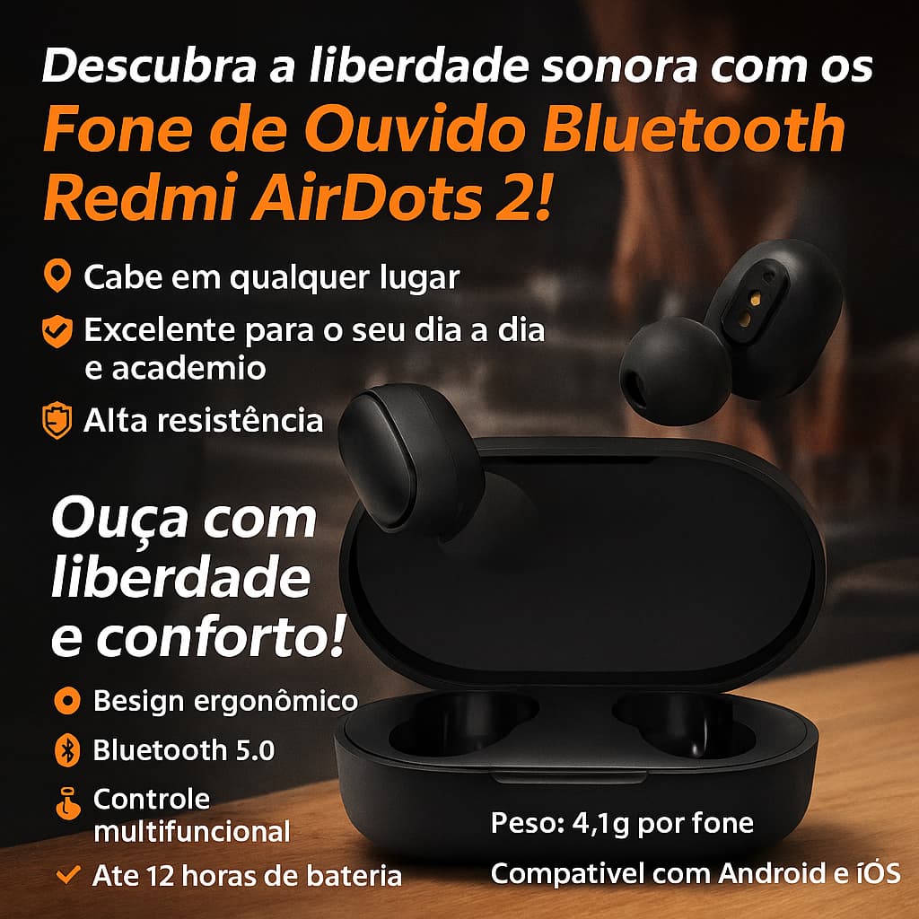 Fone Bluetooth Redmi AirDots 2 Esportivo Premium – TWS, Bluetooth 5.0, Android e iOS