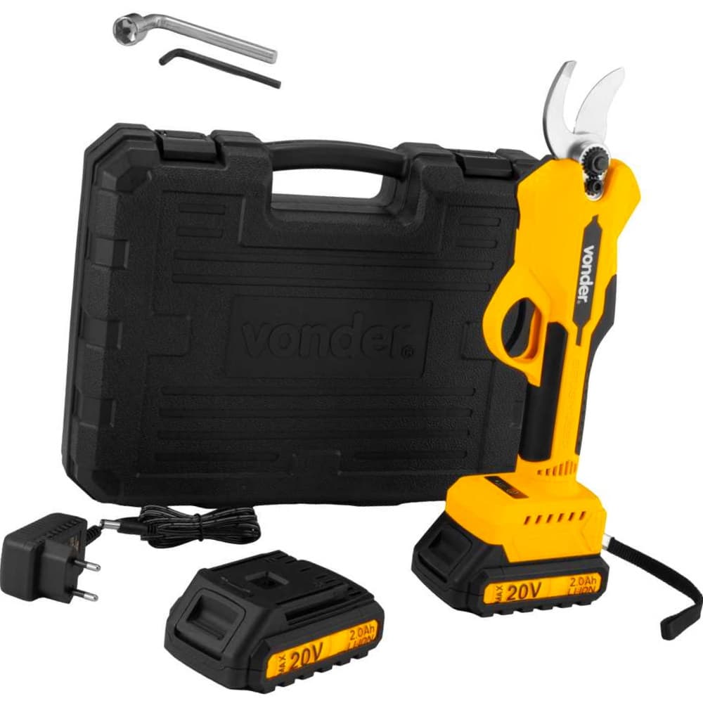 Tesoura Para Poda A Bateria 20v Fonte Bivolt Tpv200 Vonder Amarelo Profissional Ramos Galhos Flores Plantas