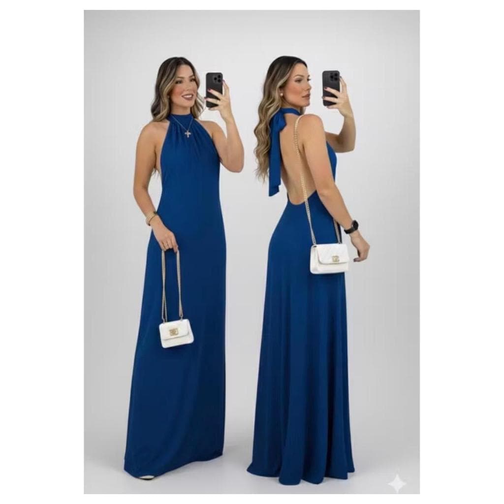 Vestido Longo Gola Alta Frente Única Costa Nua Festa Madrinha Formatura