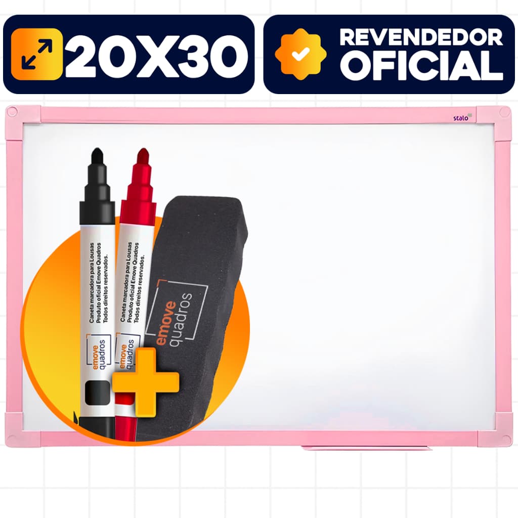 Lousa Quadro Branco Magnético Rosa + 2 Caneta + Apagador