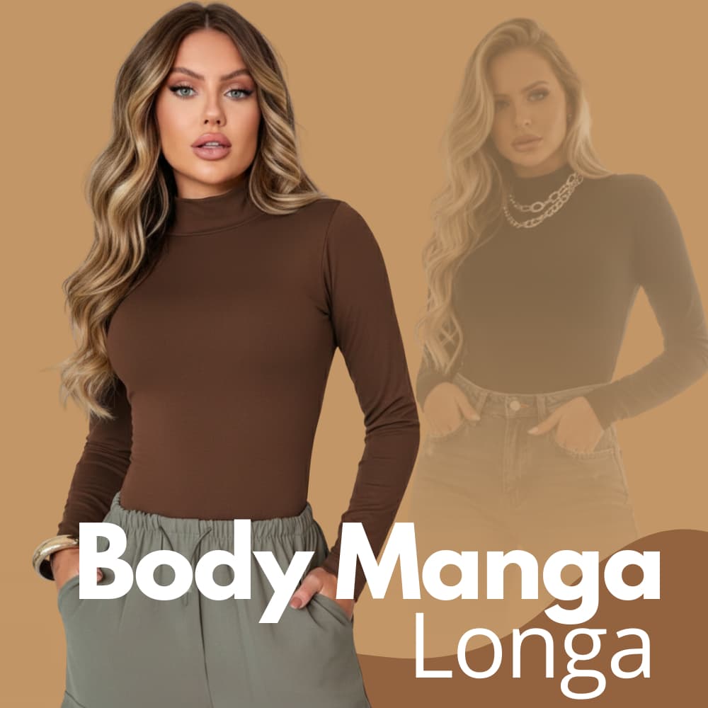 Body Collant Feminino Manga Longa Gola Alta Cacharrel Justo Look Moderna Suplex Estilo Blogueira