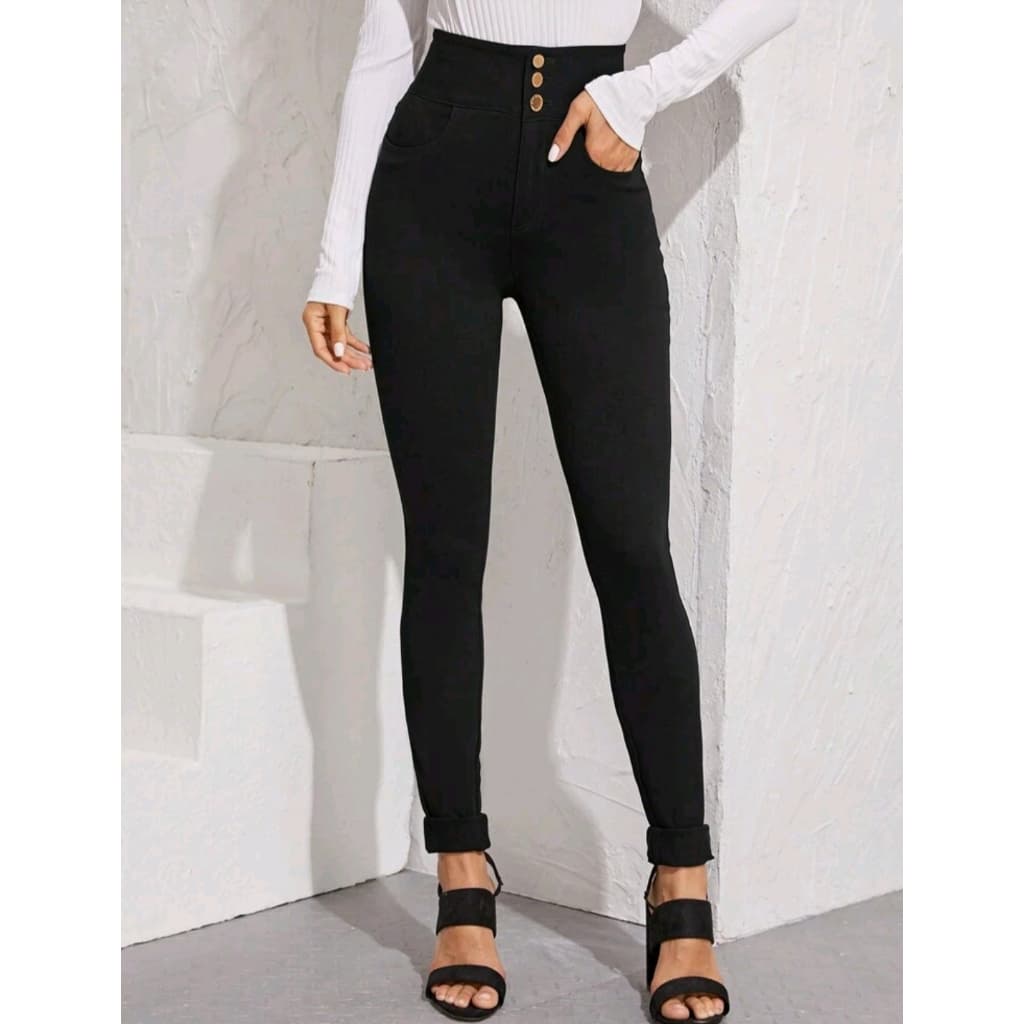 CALÇA FEMININA CINTURA ALTA MODELADORA COM BOTÕES