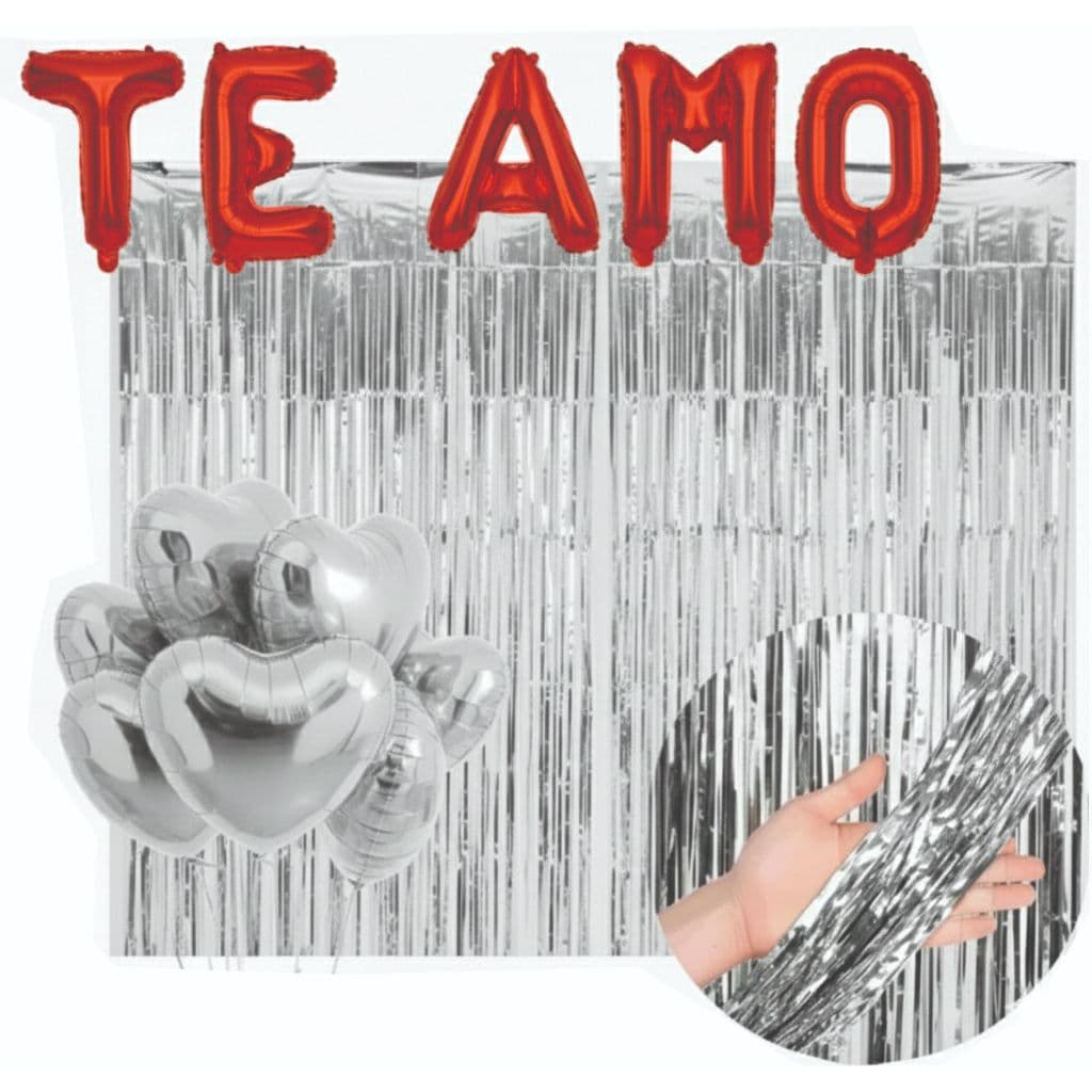 Kit balão metalizados Decoração Romântica Namorados 2 Cortinas 5 Balões Coração Balões TE AMO