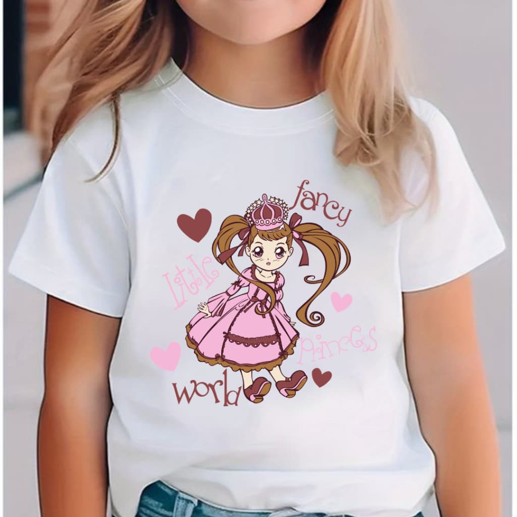 Camiseta Infantil Menina Pequena Mundo Desenho Branca Estampada