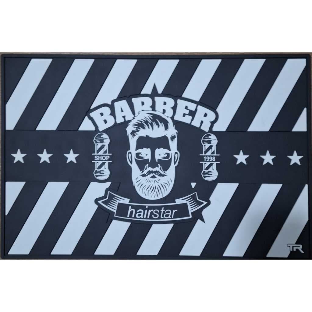 Tapete de Bancada Antiderrapante Hairstar Black & White – Organizador Profissional para Barbearia 30x45 cm