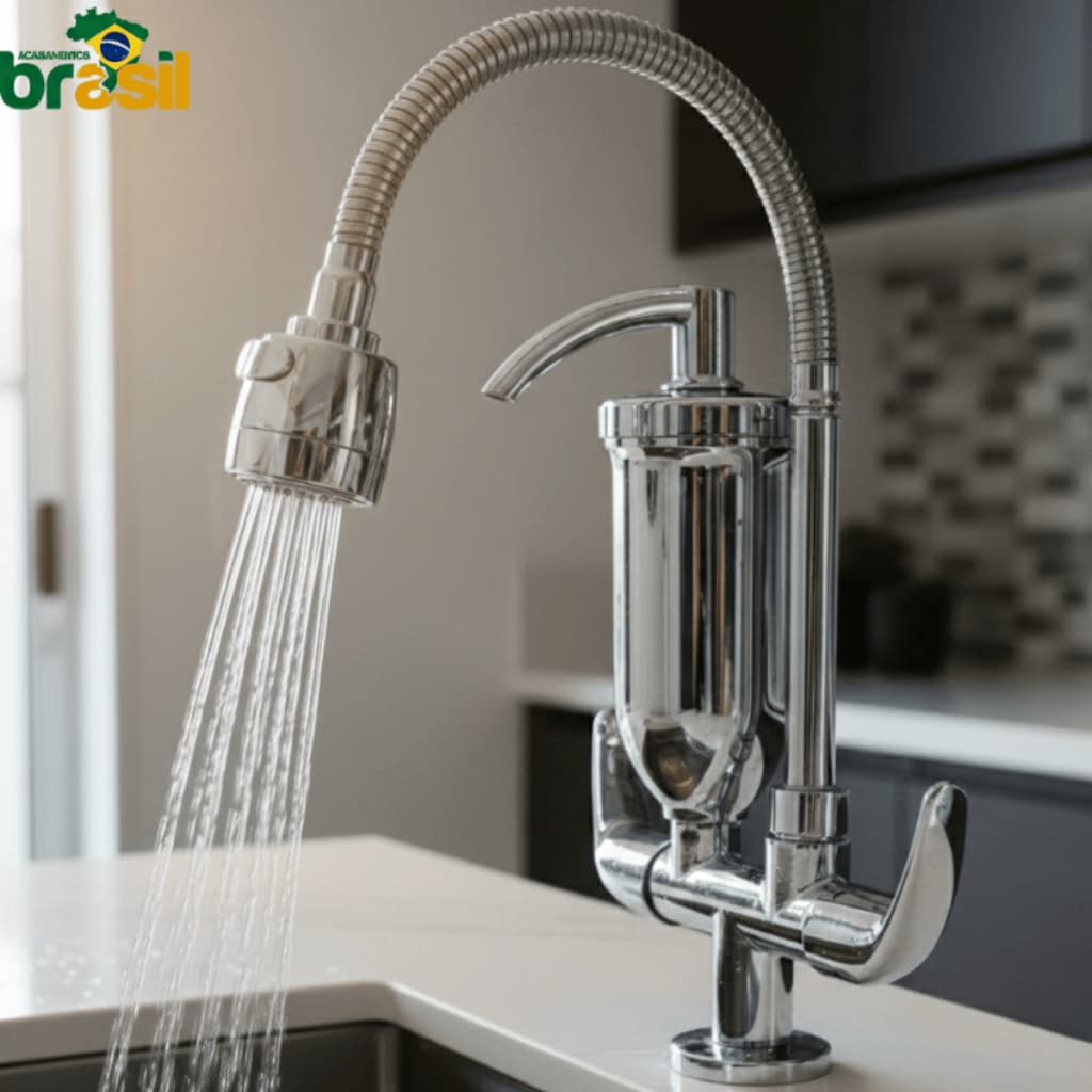 Torneira Gourmet Cozinha Filtro purificador bica alta Flexível dois jatos Luxo Inox Cromada Bancada