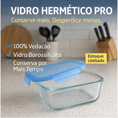 Pote Retangular Hermético Vidro 370ml - Tampa com Trava e Conservacao Alimentos