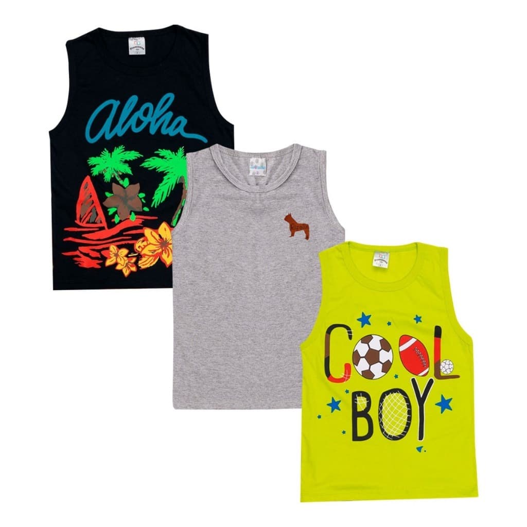 kit 3 Regatas Menino Infantil Camisetas Machão Tamanho 1/2/3/4/6/8