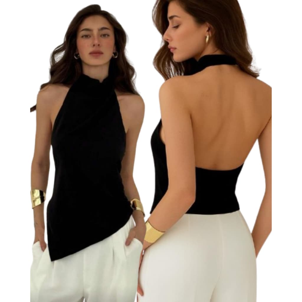 Kit 2 Blusa Feminina Elegante Frente Única Gola Boba Alta