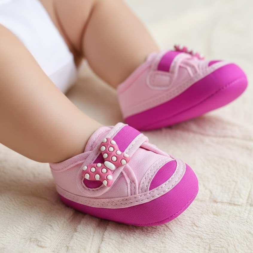 Tênis Infantil Menina Bebê Recém Nascido Calce Fácil Com Enfeites Macio Leve Confortável