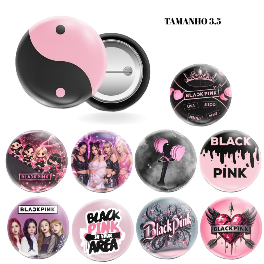 Kit 10 Botton Black Pink Broches Personalizados 3,5cm Personalizado