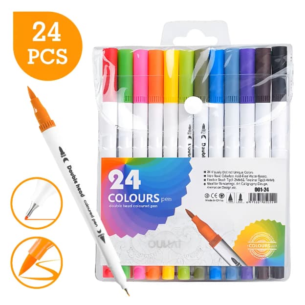 Canetas Brush Pen e Ponta Fina 2 em 1 Kit Profissional para Lettering Caligrafia e Desenho Canetinhas Coloridas Dual Tip
