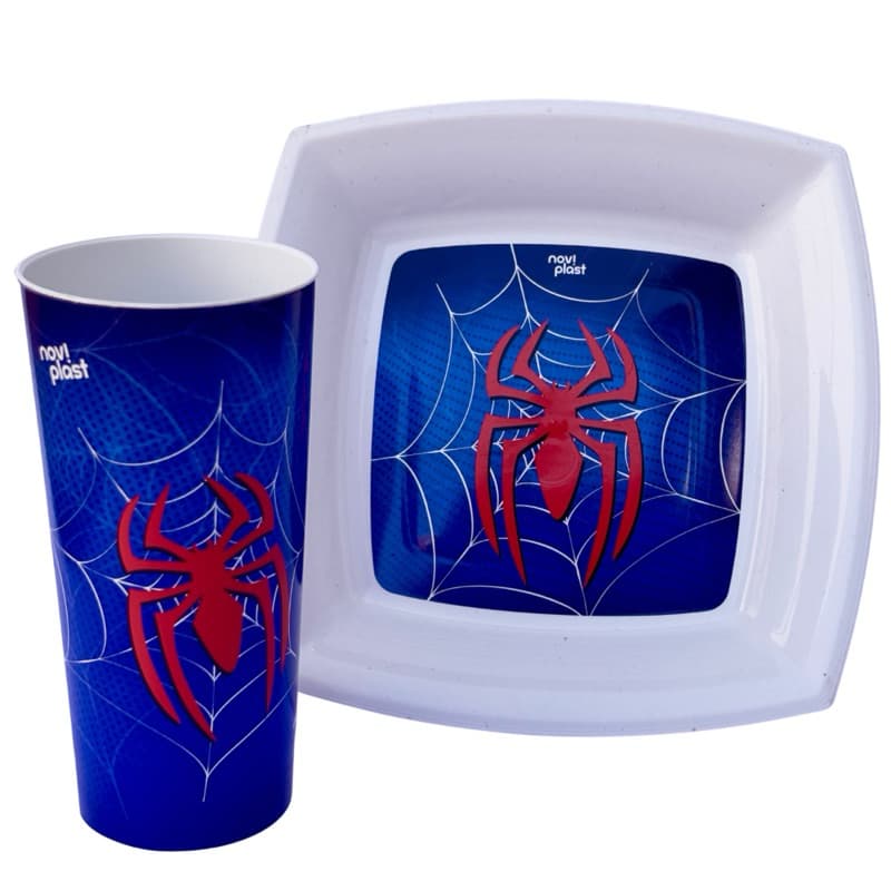 Kit infantil prato e copo menino aranha temático refeição infantil plástico resistente