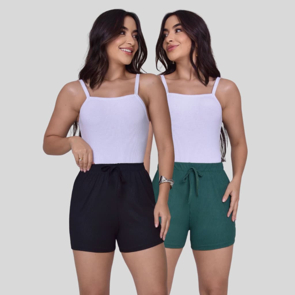 KIT 2 Unidades Short em Malha Canelada com Elastano