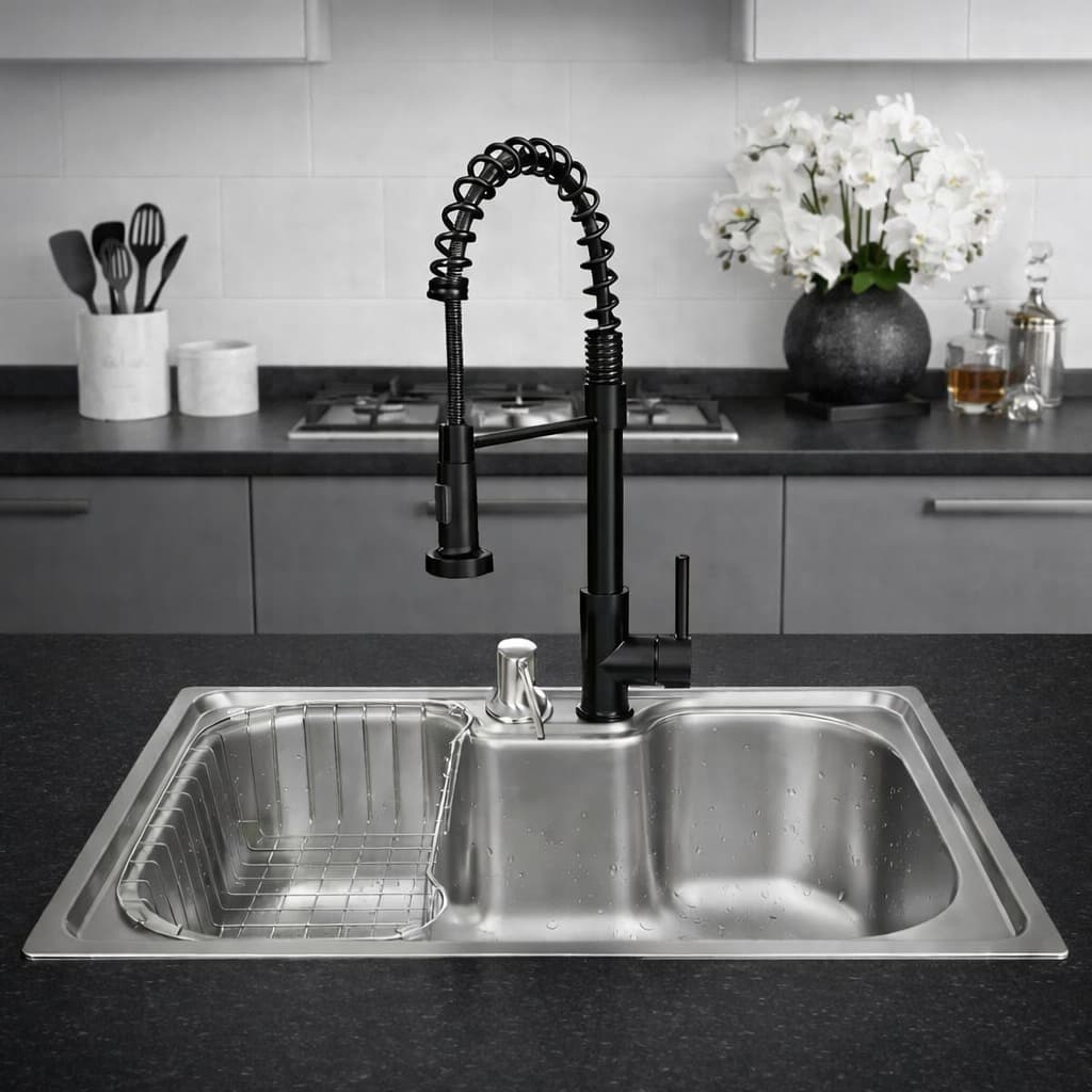 Kit Cuba Cozinha Aço Inox 304 60x42 + Torneira Gourmet Spray Preta