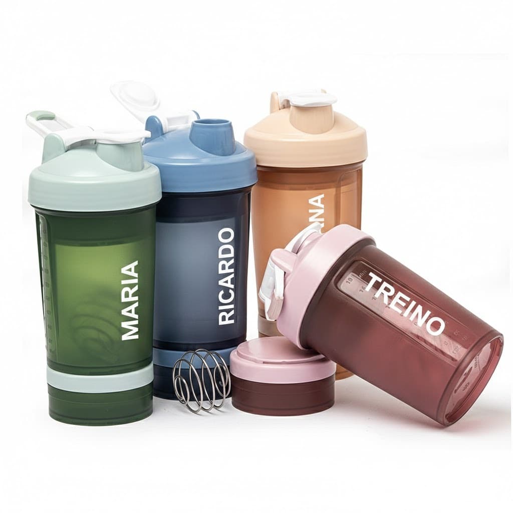 Coqueteleira PERSONALIZADA academia 3 em 1 com Mola | 500ml + Compartimentos Ideal para Suplementos