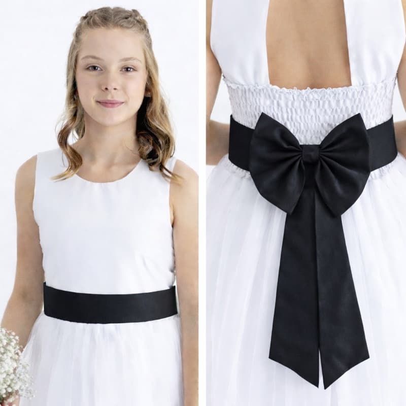 Faixa  e Laço Dama de Honra Infantil Acessório Para Vestido Festa  conforto luxo Preto REF4196