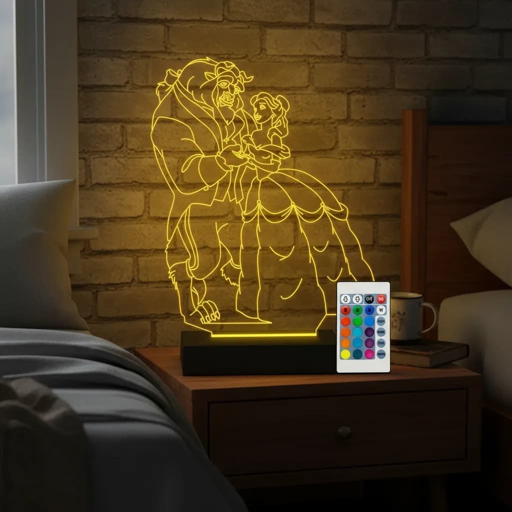 Luminária Led 3d | Bela e a Fera Princesa | Abajur  1 Presente Criativo Decoração
