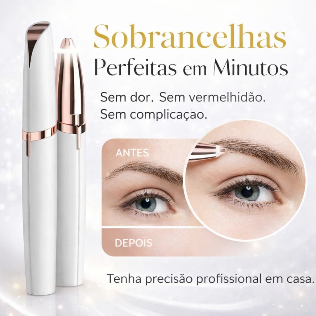 Caneta Depiladora Sobrancelha Elétrica Indolor Recarregável USB Com LED Portátil Feminina