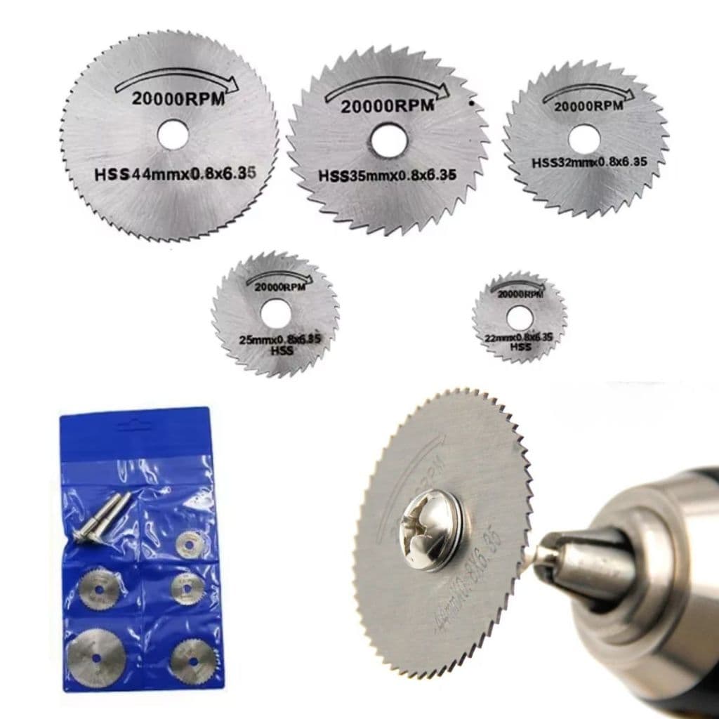Kit Lâminas de Serra Circular HSS p/ Mini Retífica – Corte Madeira, Metal, PVC, Alumínio - 7 Peças