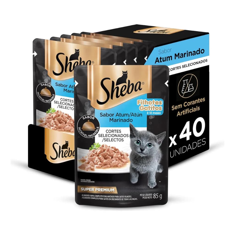 Kit Ração Úmida para Gatos Filhotes Sabor Atum Marinado 40 Unidades Sheba Sachê