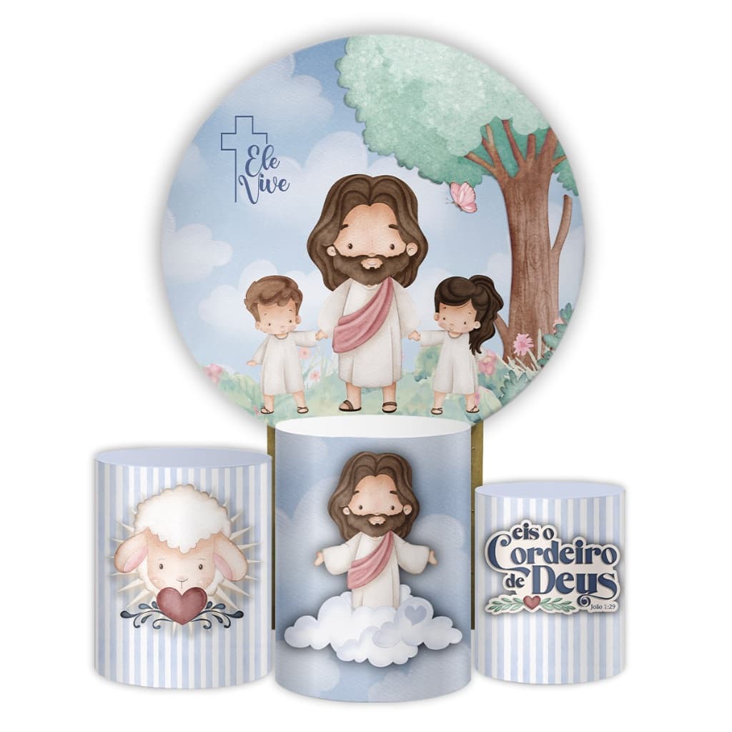 Kit Painel Capa Decorativa Páscoa Capa Painel redondo + Capa Cilindros Sublimação Decoração de Festa