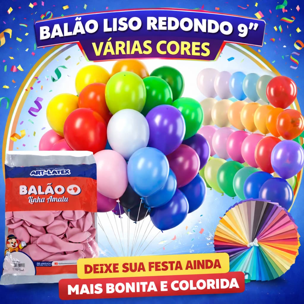 Balão Látex Liso 9 Polegadas 50/200 Unidades Bexiga Festa Aniversário Decoração Eventos Várias Cores