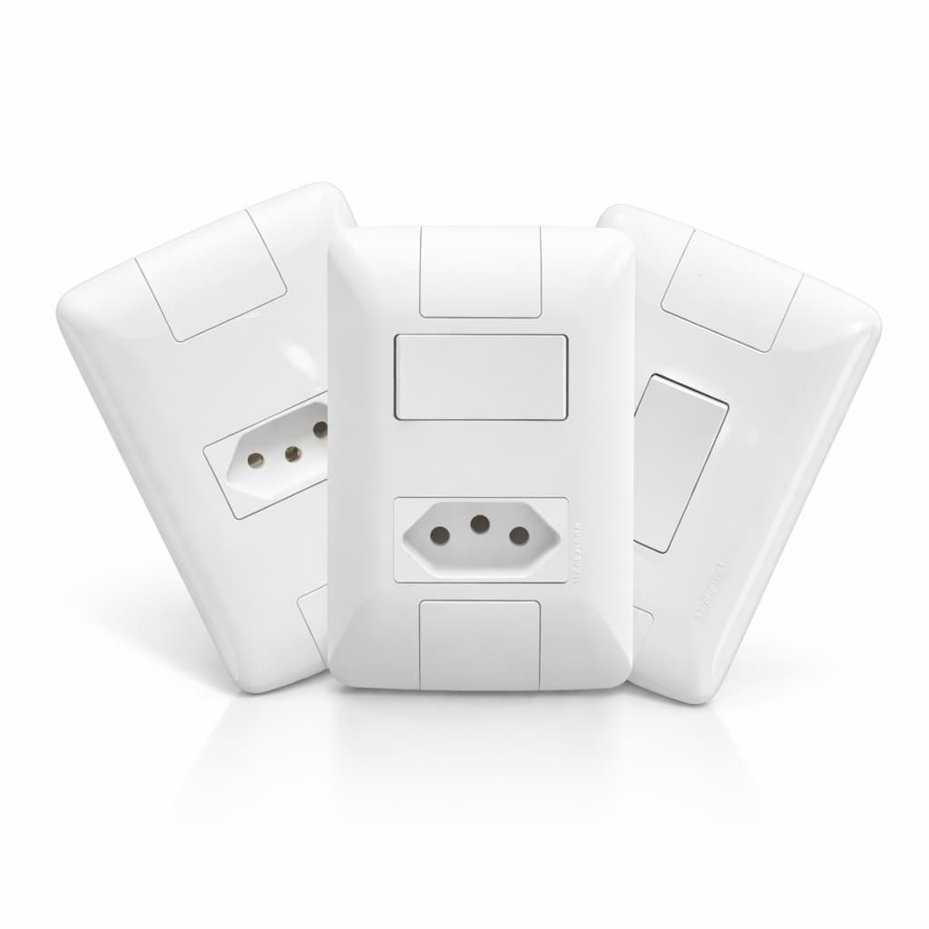 Interruptor e Tomada Branca Conjunto Com Espelho Modular Casa Parede