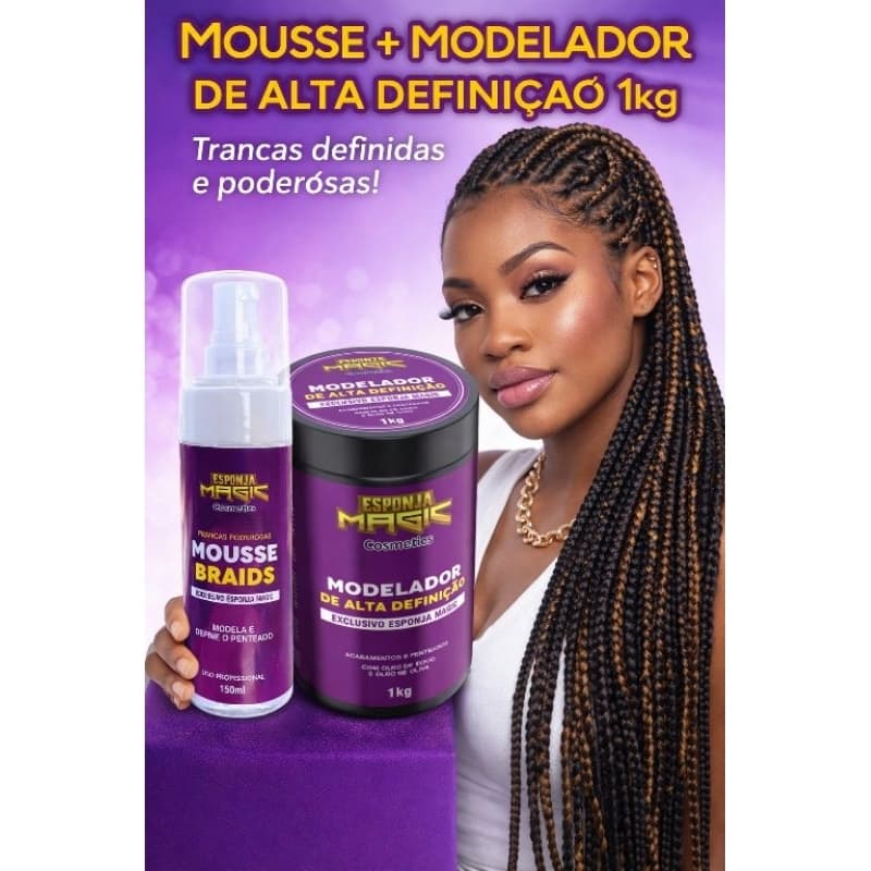 PASTA FINALIZADORA ESPONJA MAGIC + MOUSSE BRAIDS PARA TRANÇAS E PENTEADOS